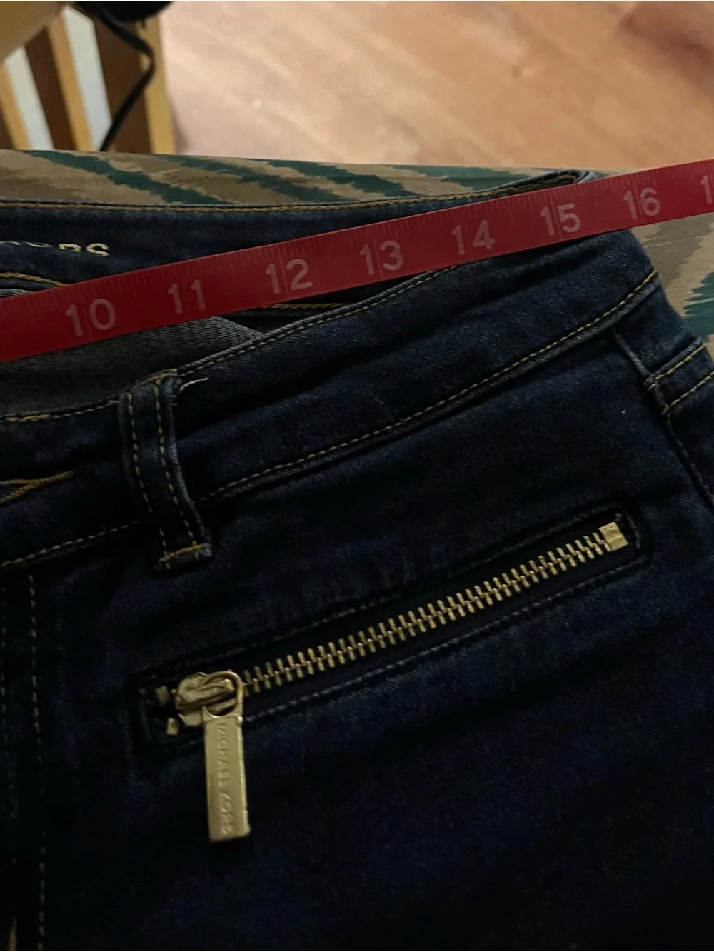 Michael Kors Dark Blue Skinny Jeans with Gold Zip Accents